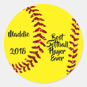 Sticker Rond Points de suture de softball en paillettes rouges
