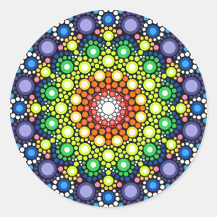 Sticker Rond Points de Trippy de l'hippie rétro-fractale de Man