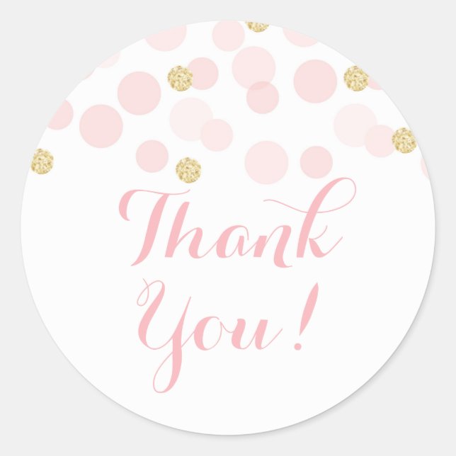 Sticker Rond Points d'or rose Baby shower Merci (Devant)