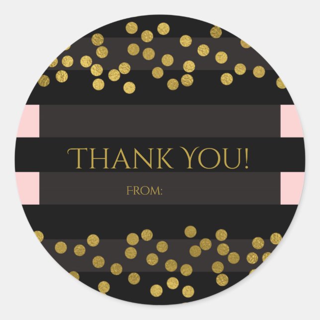 Sticker Rond Points Faux Gold Faux Foil Blushing Rose & Black S (Devant)