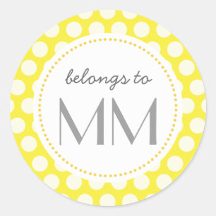 Sticker Rond Points jaunes décorés d'un monogramme - étiquet