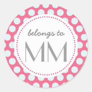 Sticker Rond Points rose et bleu monogrammes - do-it-yourself b