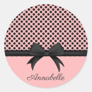 Sticker Rond Points roses noirs et ruban