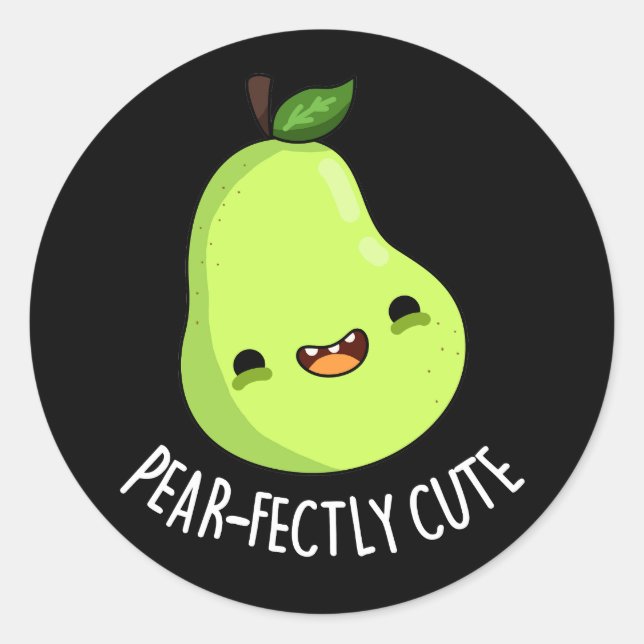 Sticker Rond Poire parfaitement mignonne Fruit Pear Pun Dark BG (Devant)