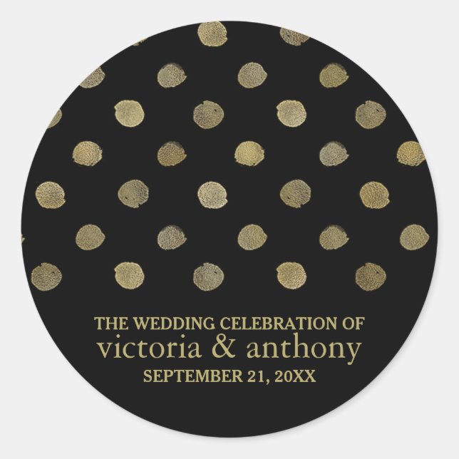 Sticker Rond Pois Black & Gold moderne mariage pour (Devant)