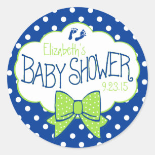 Sticker Rond Pois bleu et baby shower vert d'arc