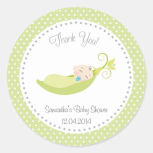 Sticker Rond Pois en vert d'autocollant de baby shower de cosse