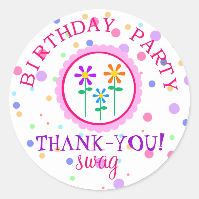 Sticker Rond Pois et fleurs Anniversaire (Devant)