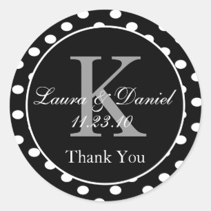 Sticker Rond Pois gris-blanc mignon Monogramme Favoriser