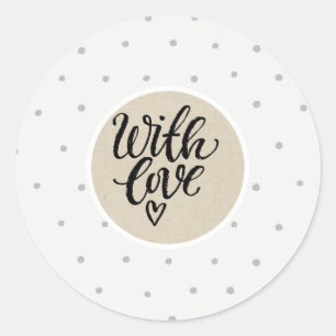 Sticker Rond Pois Gris Blanc Rustique Kraft Avec Amour Favorise