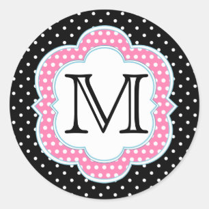 Sticker Rond Pois Monogramme bleu rose noir
