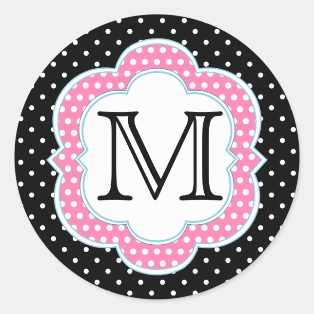 Sticker Rond Pois Monogramme bleu rose noir (Devant)