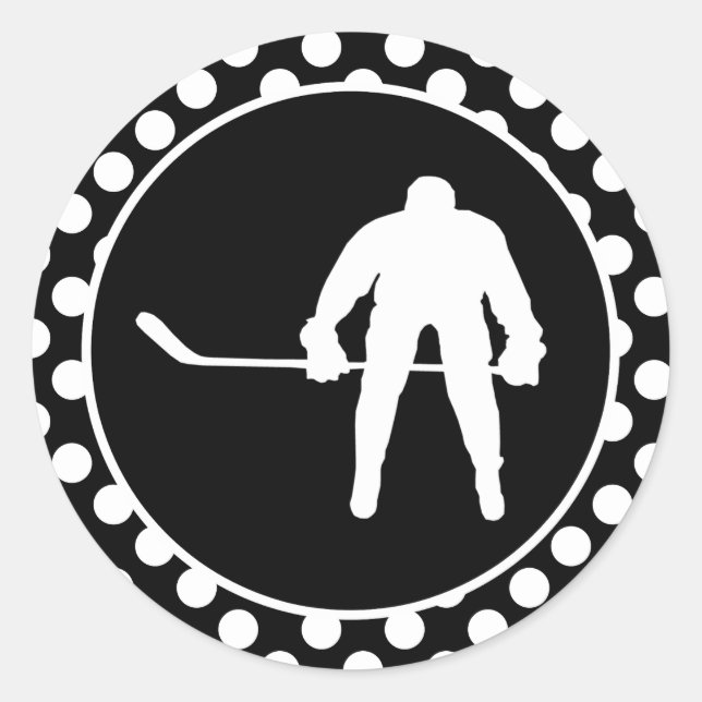 Sticker Rond Pois noirs et blancs; Hockey (Devant)
