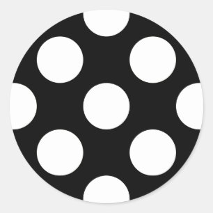 Sticker Rond Pois noirs et blancs, Motif Polka