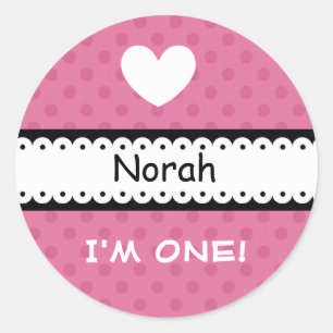 Sticker Rond POIS ROSE d'amusement avec anniversaire de fille