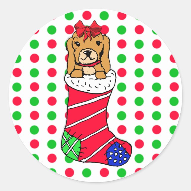 Sticker Rond Pois rouges et verts de Noël en stock (Devant)