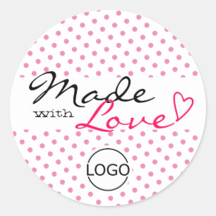Sticker Rond Pois simples mignons faits avec coeur d'amour rose