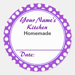 Sticker Rond Pois violets de votre nom Cuisine personnalisée