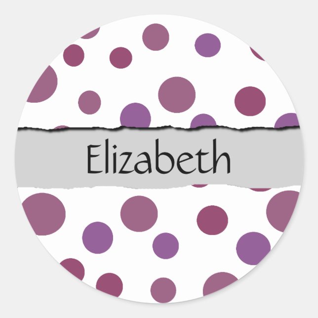 Sticker Rond Pois violets, Motif Pointe Polka, Votre Nom (Devant)