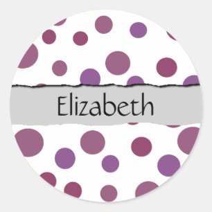 Sticker Rond Pois violets, Motif Pointe Polka, Votre Nom