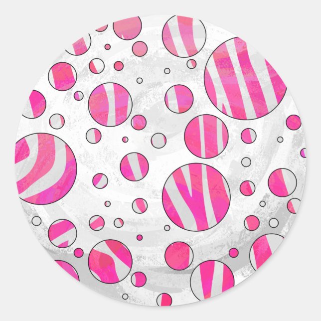 Sticker Rond Pois Zèbre rose chaud et blanc (Devant)