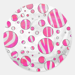 Sticker Rond Pois Zèbre rose chaud et blanc