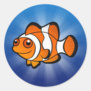 Sticker Rond Poisson clown de dessin animé