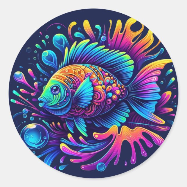Sticker Rond Poisson coloré (Devant)