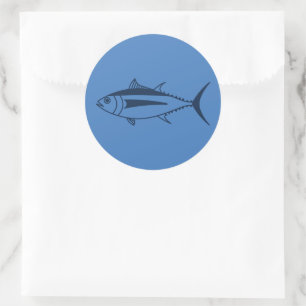 Sticker Rond Poisson de thon albacore en bleu marine sur bleu é