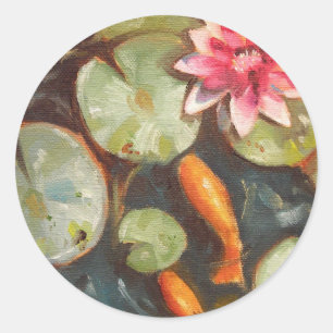 Sticker Rond Poisson D'Or Koi Pond Water Lys