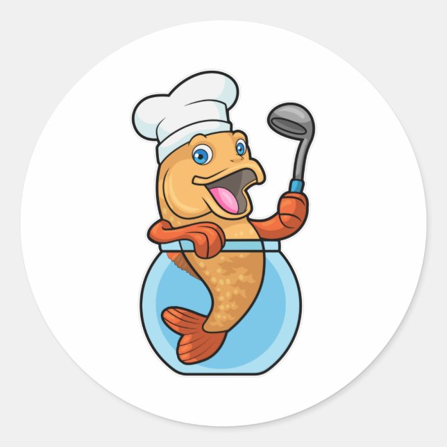 Sticker Rond Poisson en verre comme cuire avec cuillère à soupe (Devant)