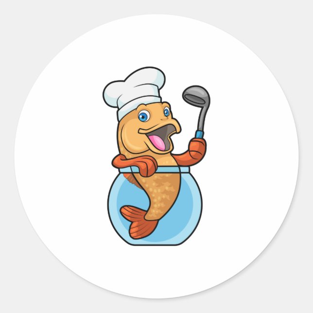 Sticker Rond Poisson en verre comme cuire avec cuillère à soupe (Devant)