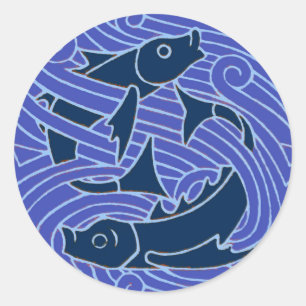 Sticker Rond Poisson Gras Baignade Océan Bleu Pêche