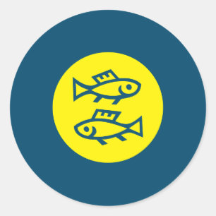 Sticker Rond Poisson Horoscope Jaune Bleu Moderne Minimaliste