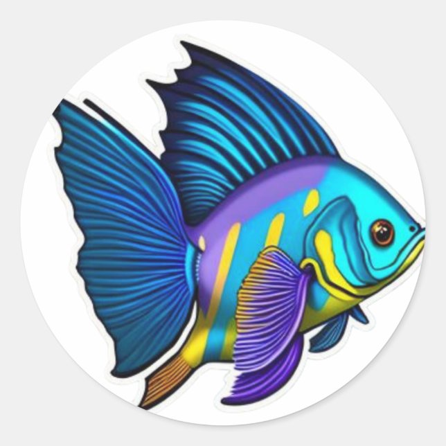 Sticker Rond Poisson jaune, bleu et violet Ange Classic Round S (Devant)
