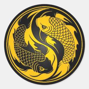 Sticker Rond Poisson jaune et noir Yin Yang Koi