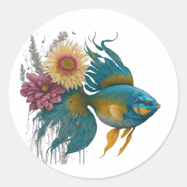Sticker Rond Poisson Le symbole de la prospérité avec un design (Devant)