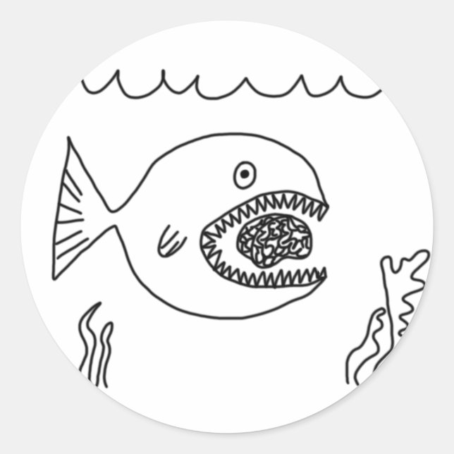 Sticker Rond Poisson Mange Cerveau (Devant)