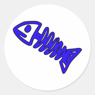 Sticker Rond Poisson mort Squelette Os crâne bleu fossile