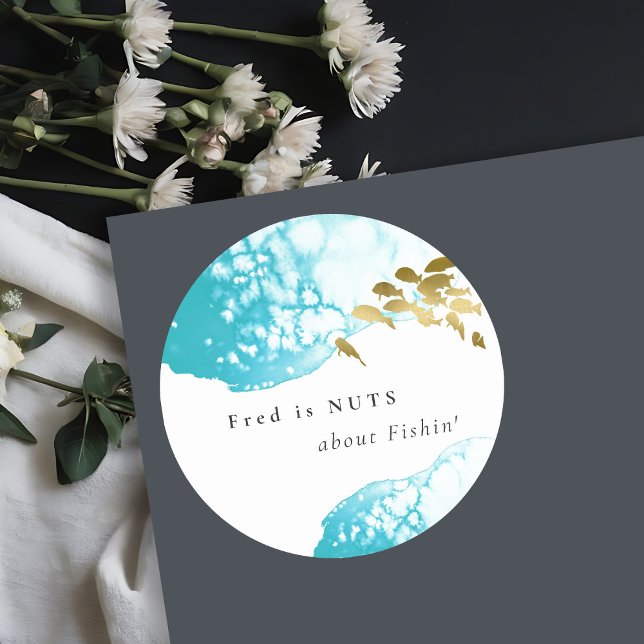 Sticker Rond Poisson sarcelle doré sous l'eau écrou de la pêche (Créateur téléchargé)