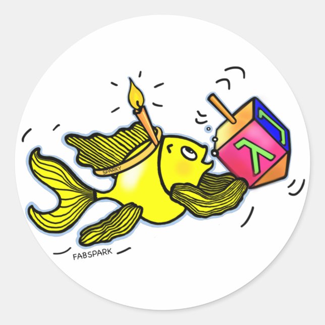 Sticker Rond Poisson Sparky Hanuka - Comic Cure Dessin Cadeau (Devant)