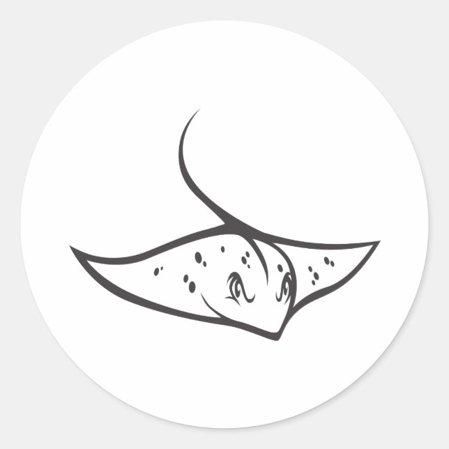 Sticker Rond Poisson Stingray en noir et blanc (Devant)
