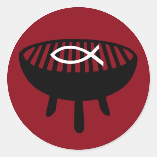 Sticker Rond Poisson sur le grill (Devant)
