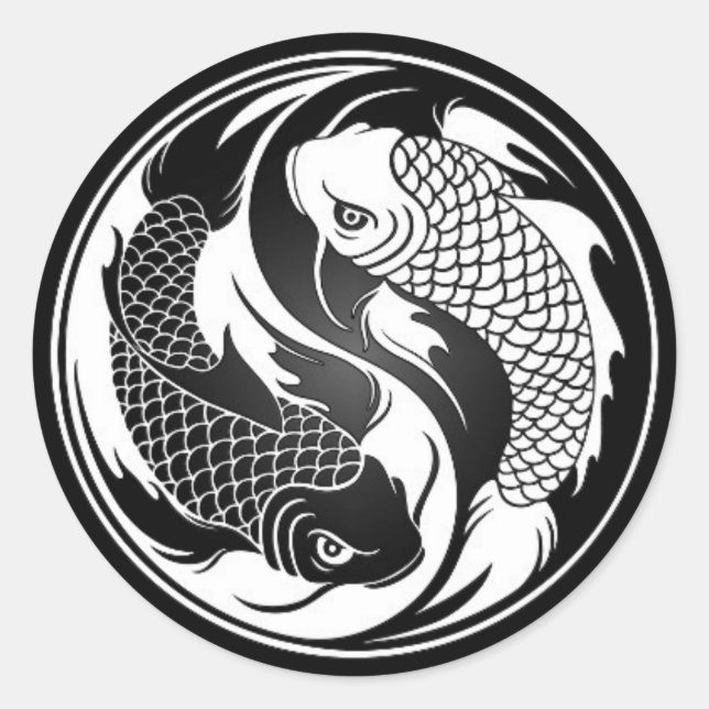 Sticker Rond Poisson Yin Yang Koi blanc et noir (Devant)