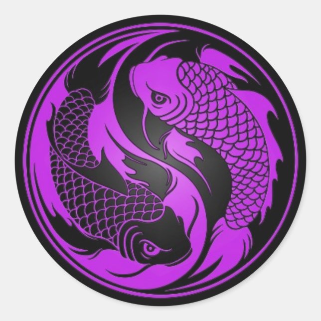 Sticker Rond Poisson Yin Yang Koi violet et noir (Devant)