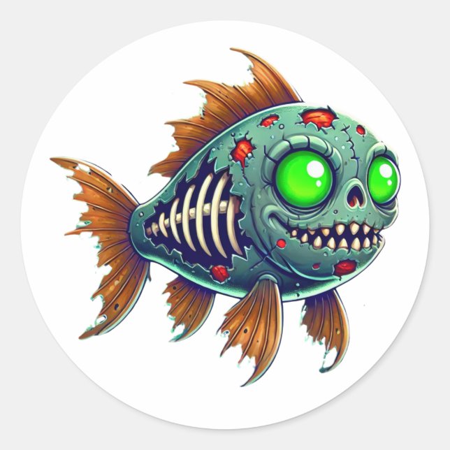 Sticker Rond Poisson zombie étrange de l'abîme (Devant)