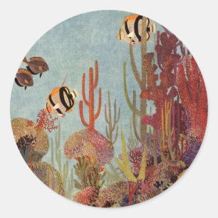 Sticker Rond Poissons-anges en corail, poissons tropicaux Vinta