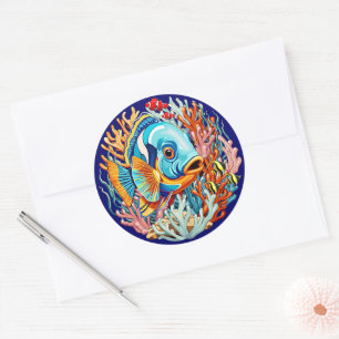 Sticker Rond Poissons Tropicaux Couleurs Vives Ambiance Été