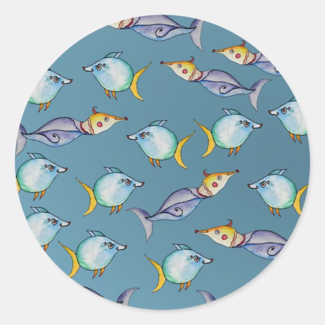 Sticker Rond Poissons Whimsical (Devant)