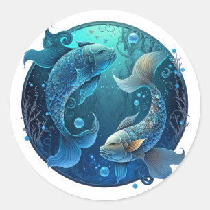 Sticker Rond Poissons Zodiac Graphique